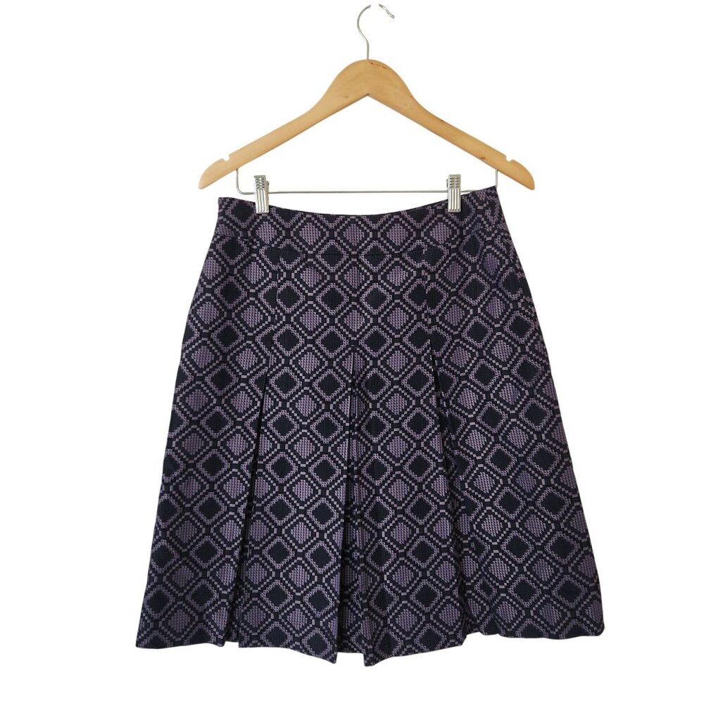 Ann Taylor Pleated Purple Navy Geometric A-Line Skirt Preppy Academic Office - Picture 2 of 8